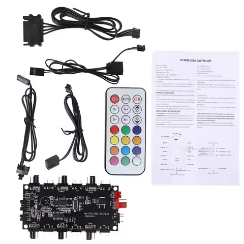 2-in-1 PWM & ARGB Controller Hub 8 Ports 12V 4Pin Fan & 5V 3Pin Wireless IR RGB Remote Adapter