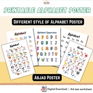 P001 PDF Printable Alphabet Poster for preschoolers, baby, homeschool Montessori Nursery learning AB