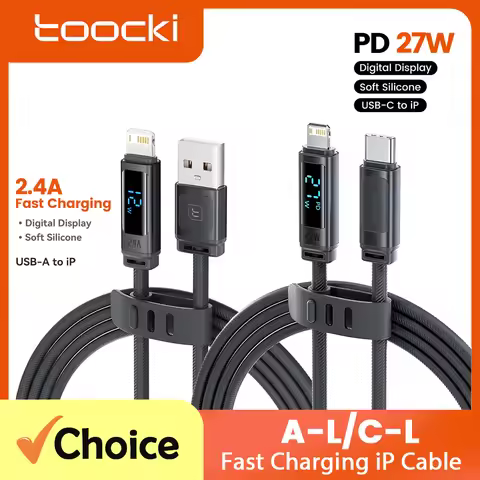 Toocki PD 27W USB C to iP Fast Charging Cable LED Digital Display 2.4A USB A to iP Wire for iPhone 1