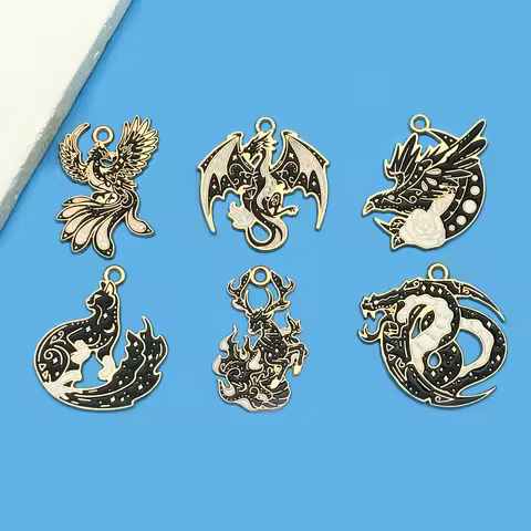 Mix5/6pcs drop oil Gothic flying dragon and nine tailed fox pendant alloy animal pendant, used for D