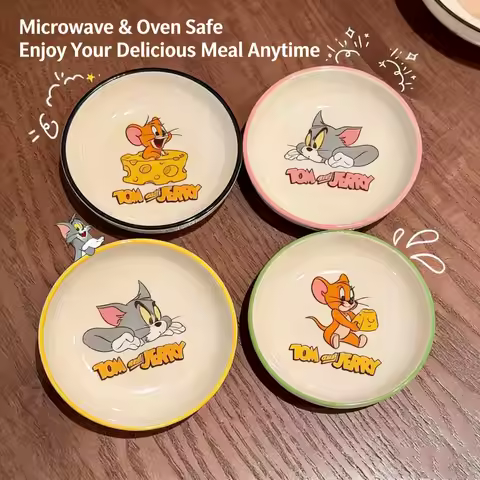 New Tom and Jerry Porcelain Saucers Student Cute Cartoon Cereal Fruit Round Saucers Children's Speci
