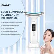 【Local Delivery】CkeyiN Neck Facial Massager LED Photon Skin Care Machine EMS Face Lifting Firming Wrinkle Removing Whitening Eye Beauty Device with Ice Cooling Function ML001