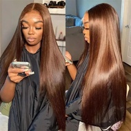 【Must-have】 Chocolate Brown HD Lace Frontal Wig Malaysia Straight Human Hair Wigs Colored Human Hair