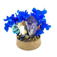 藍色花園-貓咪與紫水晶-手工玻璃罩公仔/水晶/乾燥花擺設