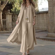 ZANZEA | ผู้หญิงฤดูใบไม้ร่วงTracksuits 3 ชิ้นชุดกางเกงZANZEAแฟชั่นสบายๆ 3 ชิ้นชุดเสื้อกล้ามและCardig