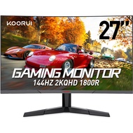 KOORUI 27 inch 144Hz 2K (2560X1440P) Curved Gaming Monitor 1ms,1800R, Freesync,3 Sides Frameless Com