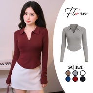 LONG-Sleeve T-Shirt with Zipper Collar Tear Drop Flap Ribbed Long Sleeve DD141, Flo'ra Bodycon Polo 