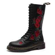 14Hole Embroidery Dr. Martens Boots Women's First Layer Soft Cowhide British Genuine Leather Motorcycle Boots round Head