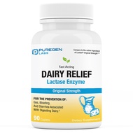 Puregen Labs Dairy Relief Natural Fast Acting Lactase Enzyme 3000 FCC, Lactose Intolerance Pills 90 