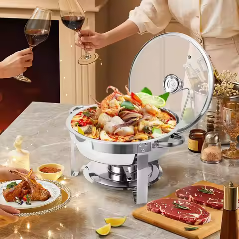 2 Pack Round Chafing Dish Stainless Steel Buffet Food Warmer Complete Chafers and Buffet Warmer Sets