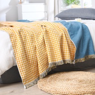 Blue/Yellow Plaid Towel quilt sheet cotton summer cool quilt Tassel sofa blanket nap blanket jacquar