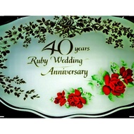 Oval Shaped 40th Ruby's Wedding Anniversary Plate Gold&White Colour
