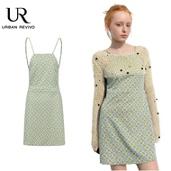 URBAN REVIVO Womens Spring 2024 Ruffle Off Shoulder Sleeveless  Floral Printed Sleeveless A-Line Dress