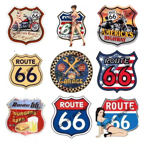Round US Route 66 Sign Sticker Vinyl Decal 8 States Historic Route 66 Motorcycle Sticker America The