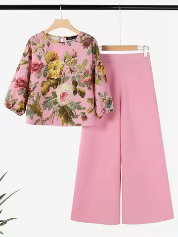 ZANZEA Spring 2pcs Outfits Women Pant Sets 3/4 Sleeve Floral Printed Blouse Loose Trousers Suits Ele