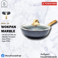 Yoshikawa Marble Ceramic Wok Pan Non-Stick Wok Pan With Glass Lid