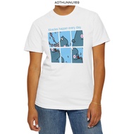 Women's White T-shirt with Cartoon Bear Print Miracles happen every day DLX