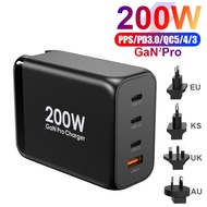 GAN 200W USB C ที่ชาร์จติดผนัง4พอร์ต PD 100W 65W PPS45W อะแดปเตอร์ชาร์จเร็วสุดสำหรับ MacBook แล็ปท็อป iPhone 14 13 Samsung S21