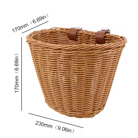 Removable Imitation Rattan Bicycle Basket with Leather Straps Hand-Woven Small Bicycle Basket Bicycl
