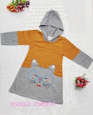 Dress hoodie anak perempuan usia 5-10 tahun bordir Kucing lucu / Jaket anak cewek usia 5 6 7 8 9 10 tahun
