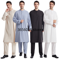 Muslim arab lelaki Jubba butang jubah pants2pcs pakaian saman Abaya arab Saudi Eid turki Kurtas islam Muslim pakaian harian