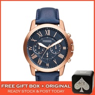 [READY STOCK] FS4835 Men's Grant Chronograph Blue Leather Stainless Steel Men Watch Jam Tangan Lelak