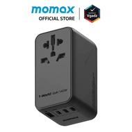 Momax - หัวชาร์จ+หัวแปลงปลั๊กไฟ รุ่น 1-World Travel Adapter 4-Port กำลังไฟ 140W ชาร์จไว GaN + สาย US