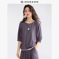 GIORDANO ผู้หญิง  เสื้อยืดโอเวอร์ไซส์ เสื้อยืดคอกลม ทรงหลวม ทรงหลวม เรียบง่าย แฟชั่นลำลอง เสื้อยืด 1