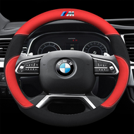 BMW Modified M Car Steering Wheel Cover (Round Shape Red) Leather Suitable for All BMW Cars 3 4 5 7