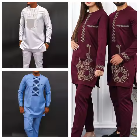 2024 New Agbada African Dress Men's Groom shirt and Trousers 2-piece suit Birthday party Nigerian em