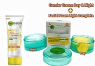 PAKET GARNIER 3 IN 1 - Cream Day &amp; Night Garnier Complete Whitening + Garnier Light Complete Facial Foam