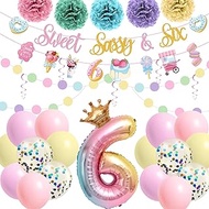 JUYRLE Sweet Sassy And Six Birthday Decorations- 41Pcs Pink Birthday Decorations With Donut Banner S