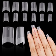 LIONVISON Short Square Nail Tips, Full Matte Half Cover Nail Tips with Positioning Line, No File Str