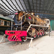 Large Retro Locomotive Text Park Train Model Dongfeng Green Leather Train Old-fashioned Steam Locomo