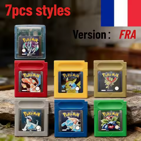 French FRA Pokemon GBC Game Cartridge 7 Styles Crystal Gold Silver Red Blue Green Special Pikachu Ed