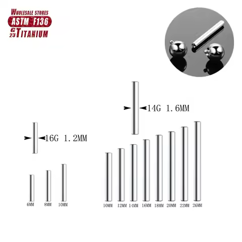 1PCS F136 Implant Grade Titanium 14G 16G Internally Threaded septum Barbell Shaft Jewelry Accessorie
