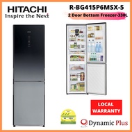 Hitachi R-BG415P6MSX-5 2 Glass Doors Bottom Freezer Fridge 330L with Free Gift