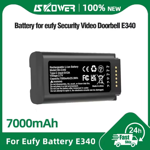 7000mAh Rechargeable Li-ion Battery for Eufy E340 Security Video Doorbell Camera C30 C31 With USB-C 