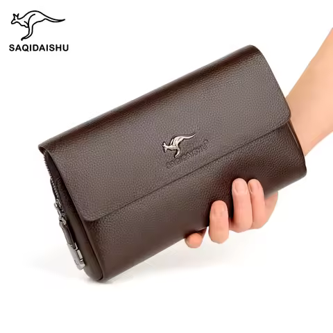 Men's solid color retro PU leather handbag long wallet storage card bag Clutch sacoche homme pochett