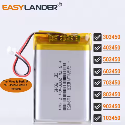 JST1.25 3Pin 3.7V 600~2000mAh Lithium Polymer Battery Lipo 303450 403450 503450 603450 703450 803450