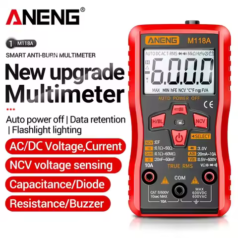 ANENG M118A Mini Digital Multimeter Capacitance True Rms Auto Mmultimetro Tes Induction Tester Non-c