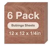 Robotime 6 Pack Bubinga Plywood 1/4 12x12x1/4inch 6mm Lembaran Kayu Lapis Nipis Belum Siap Pemotonga