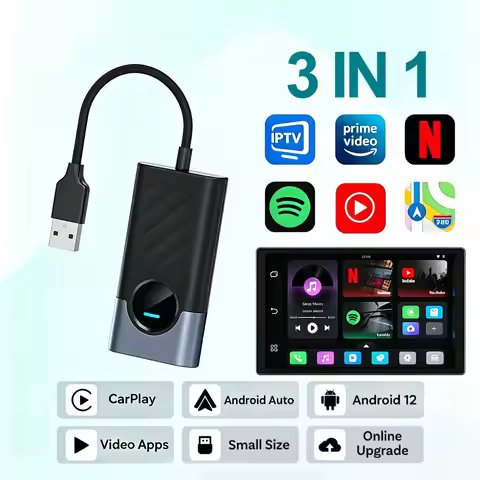 3-in-1 Carplay and Video Ultra WiFi6 AI Box Carplay Adapter Android Auto Media Player YouTube Netfli
