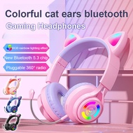 Gaming Headset/Pink Cat Ears Lighting Headphones/Wireless Bluetooth Headphones with Mic