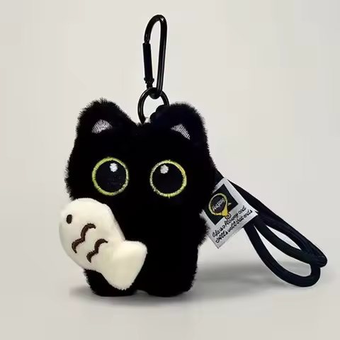 Cute Black Cat Plush Pendant Keychain Pilot Little Black Cat Hanging Backpack Keychain Creative Cat