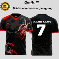 free nama+nomor baju jersey volly / kaos futsal dewasa-putih.m - merah l