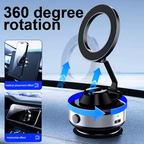 Electric Vacuum Car Mount Phone Holder 360° Rotation N52 Strong Magnetic Foldable for iphone 17 16 1