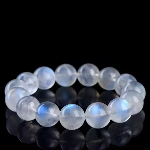 Jiuya Crystal Natural Large Blue Moonlight Bead Bracelet White Blue Moonlight Stone Bracelet Wholesa