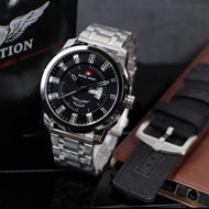 SWISS ARMY AVIATION ORIGINAL Jam Tangan Kasual Pria Full Stainless Steel BONUS Tali Canvas Cadangan 