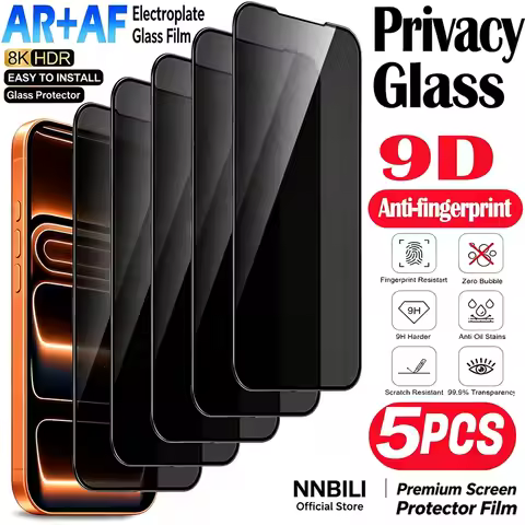 NNBILI 5pcs 9D Privacy Tempered Glass Full Coverage Screen Protector,Made of Tempered Glass Material